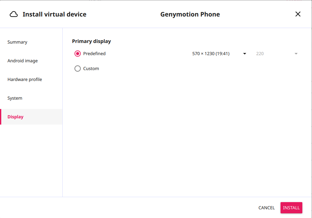 Cloud device creation wizard - Display tab