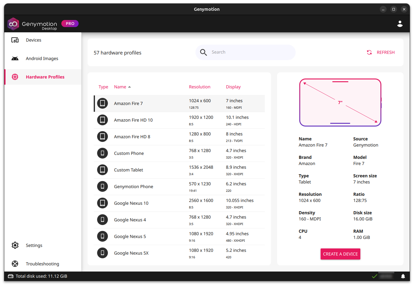 Hardware profiles panel
