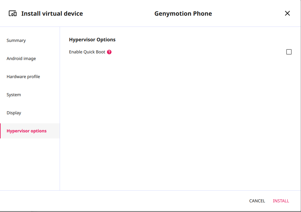 Hypervisor options tab
