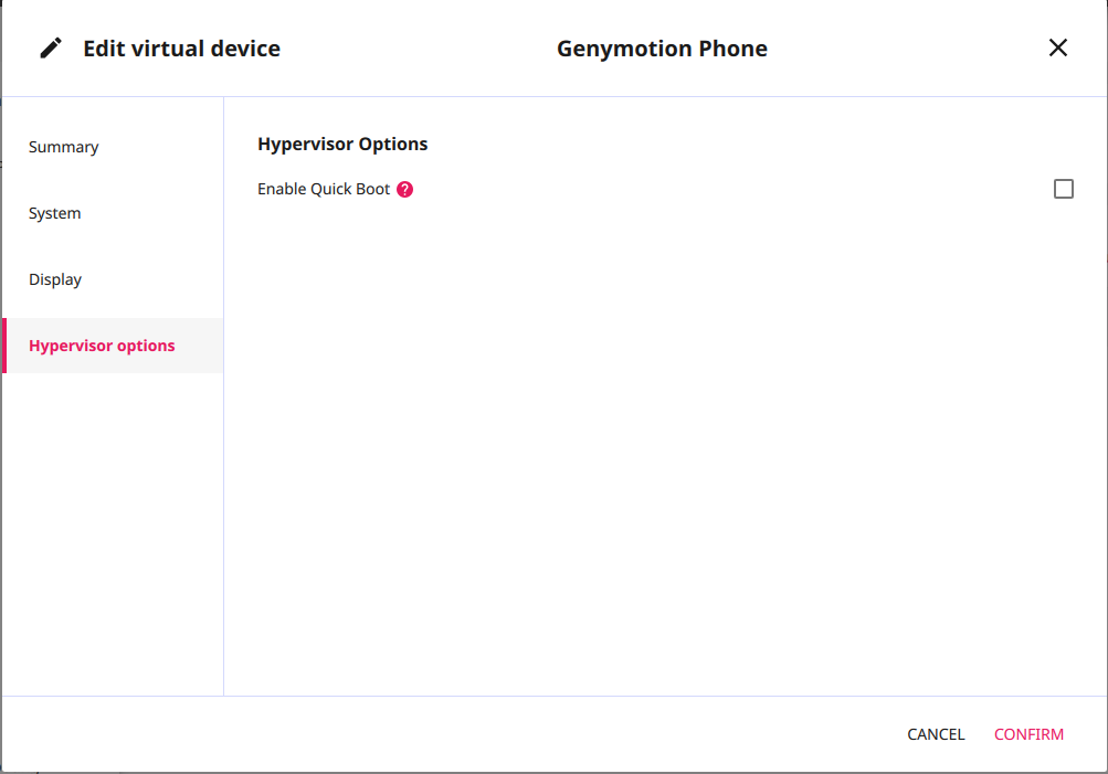QEMU quickboot option