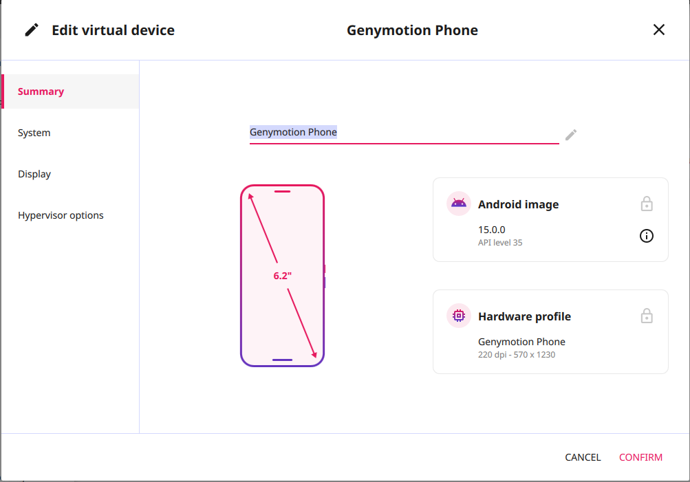 Virtual device settings
