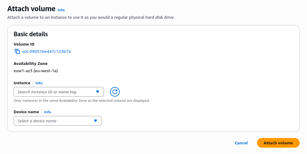 Attaching new volume