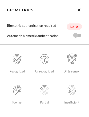Biometrics widget popup