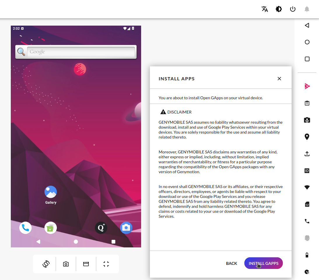 Open GApps disclaimer approval