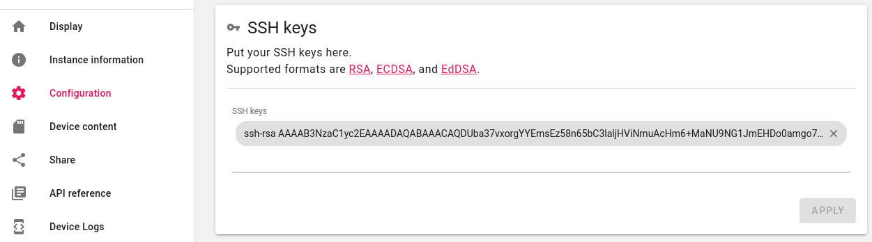 SSH keys configuration