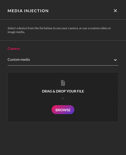 Media injection widget with Custom media source selected.