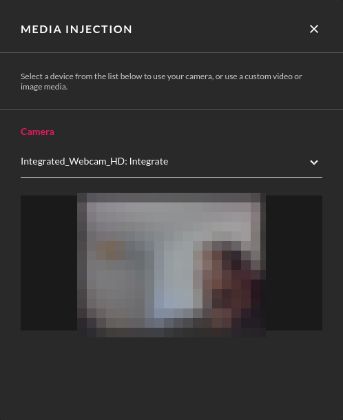 Media injection widget modale with host webcam.