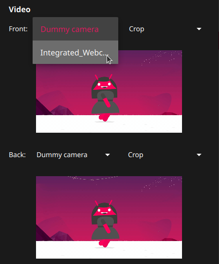 Host camera drop-down selection