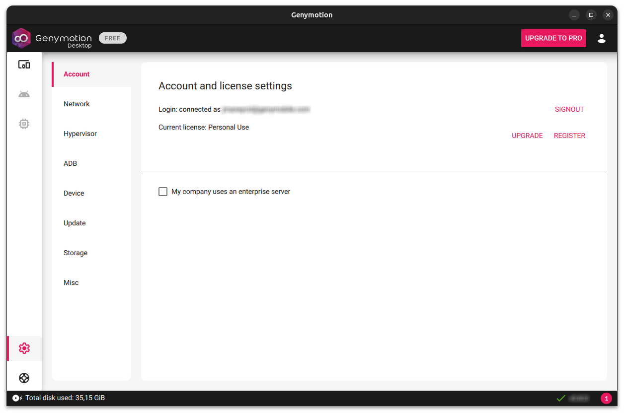 Settings tab