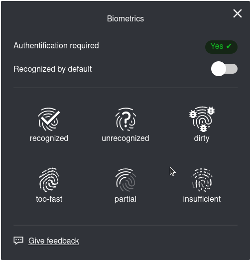 Biometrics widget activated