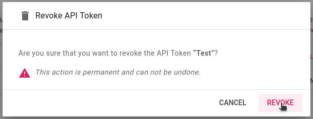 API Revoke popup