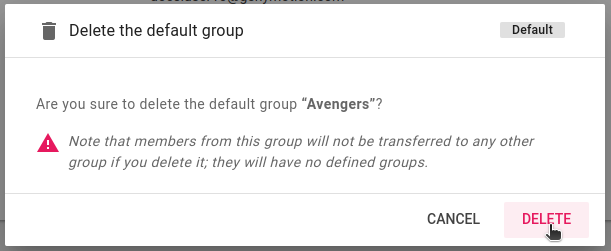 Delete group popup
