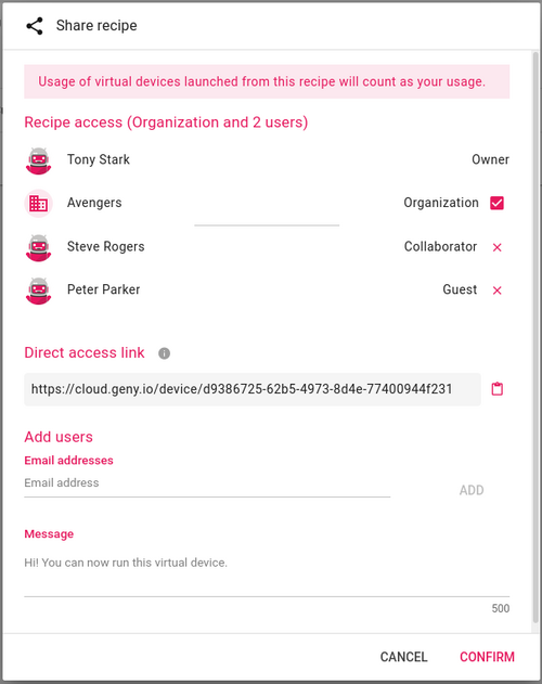 Share recipe dialog